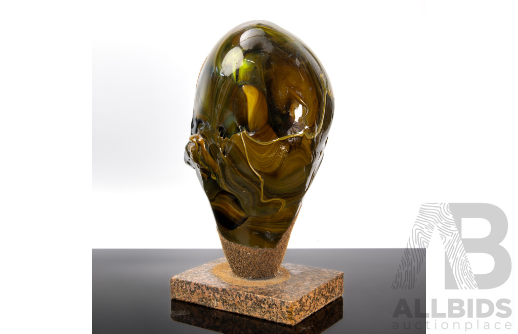 Vintage Stephen Skillitzi (1947-) Studio Glass and Mixed Media Sculpture on Marble Base