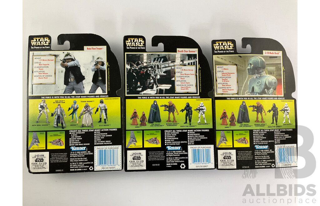 Three 1996 Kenner Star Wars The Power of the Force Figures, New Old Stock