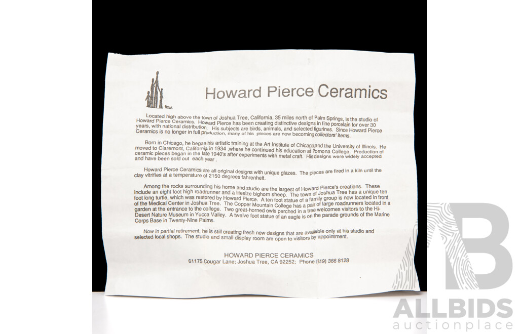 Two Howard Pierce (American) Glazed Ceramic Owls