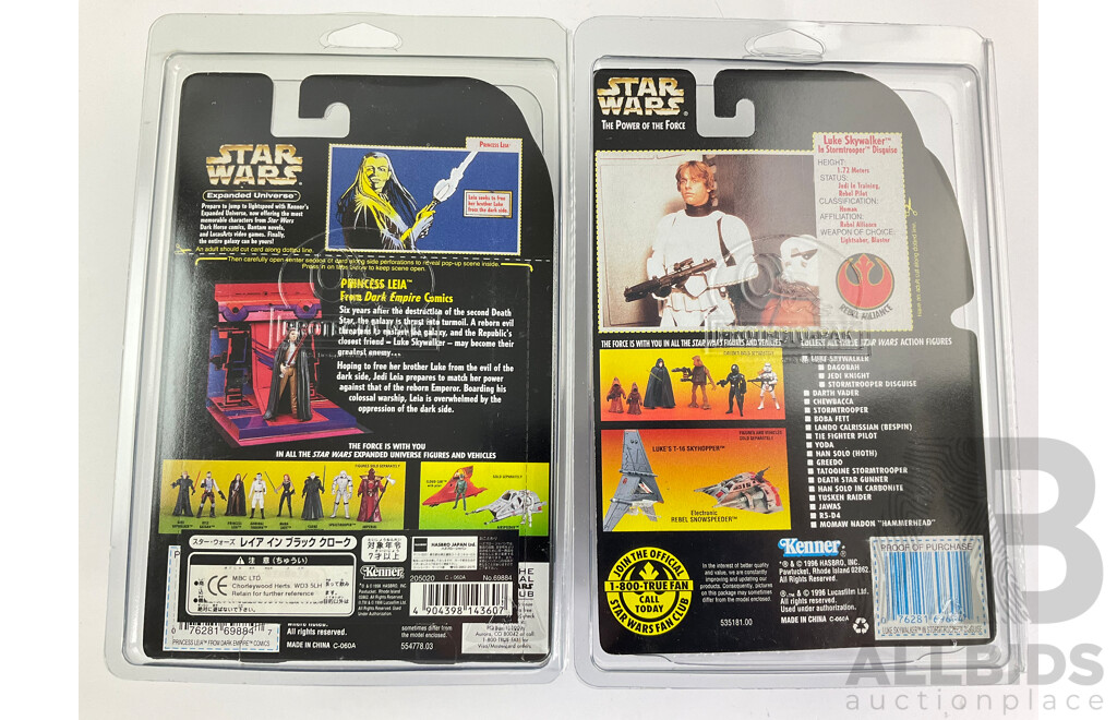 1996 Kenner Star Wars Luke Skywalker in Stormtrooper Disguise and 1998 Kenner Star Wars Princess Leia from Dark Empire Comics
