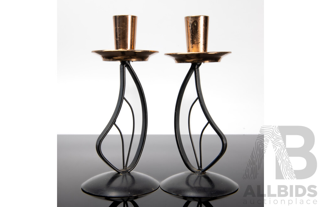 Pair of Retro Australian Butterfly Wing Style Candlesticks