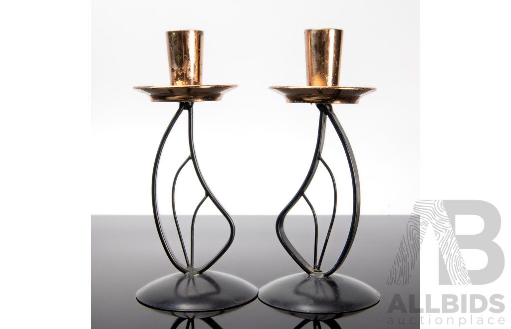 Pair of Retro Australian Butterfly Wing Style Candlesticks