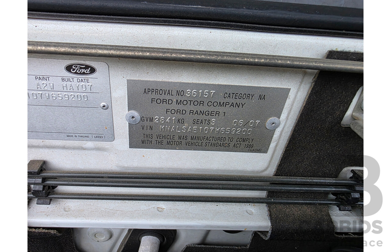 6/2007 Ford Ranger XL (4x2) PJ C/Chas White 2.5L