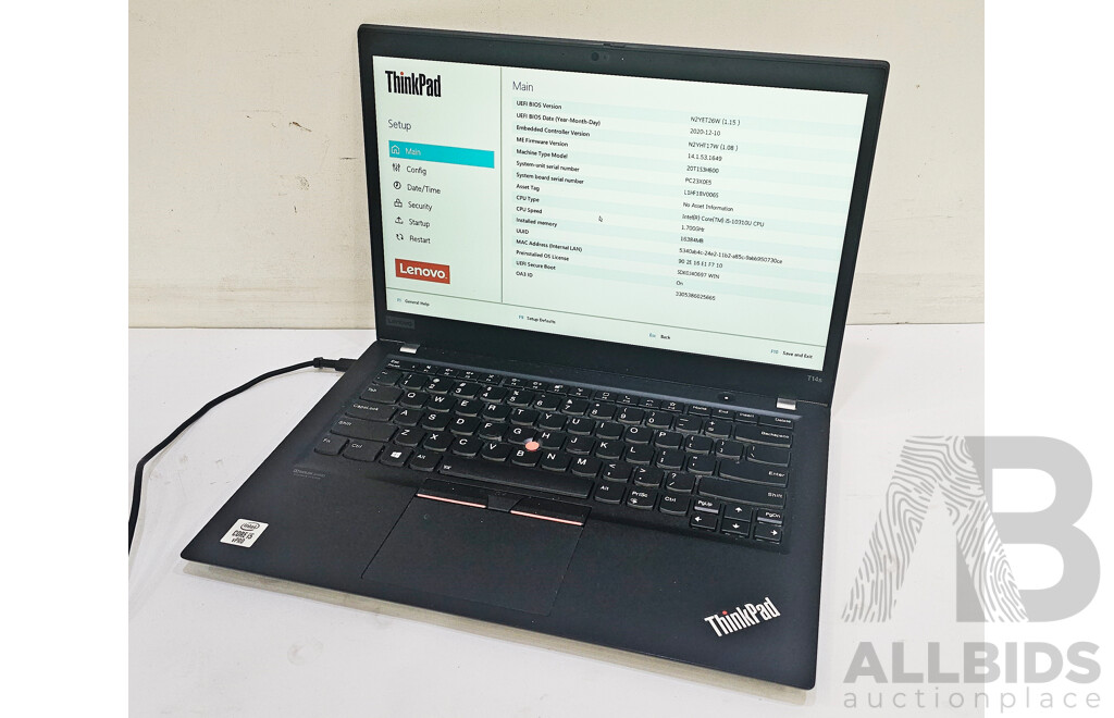 Lenovo T14s 10th Gen Intel Core I5 (10310U) 1.70GHz-4.40GHz 4-Core CPU 14-Inch FHD Laptop W/ Power Supply