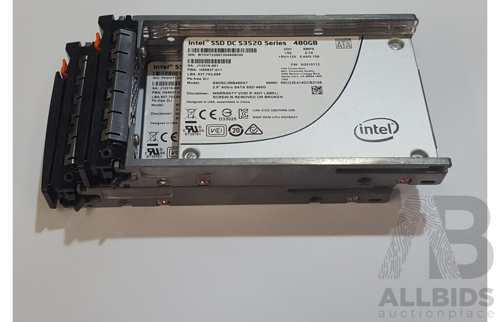 Intel (SSDSC2BB480G7) SSD DC S3520 Series 480GB SATA 6Gbps 2.5-Inch Solid State Drive - Lot of Two