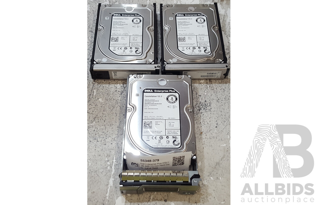Dell Enterprise Plus 3TB 7.2K SAS 3.5-Inch Hard Drives - Lot of Three