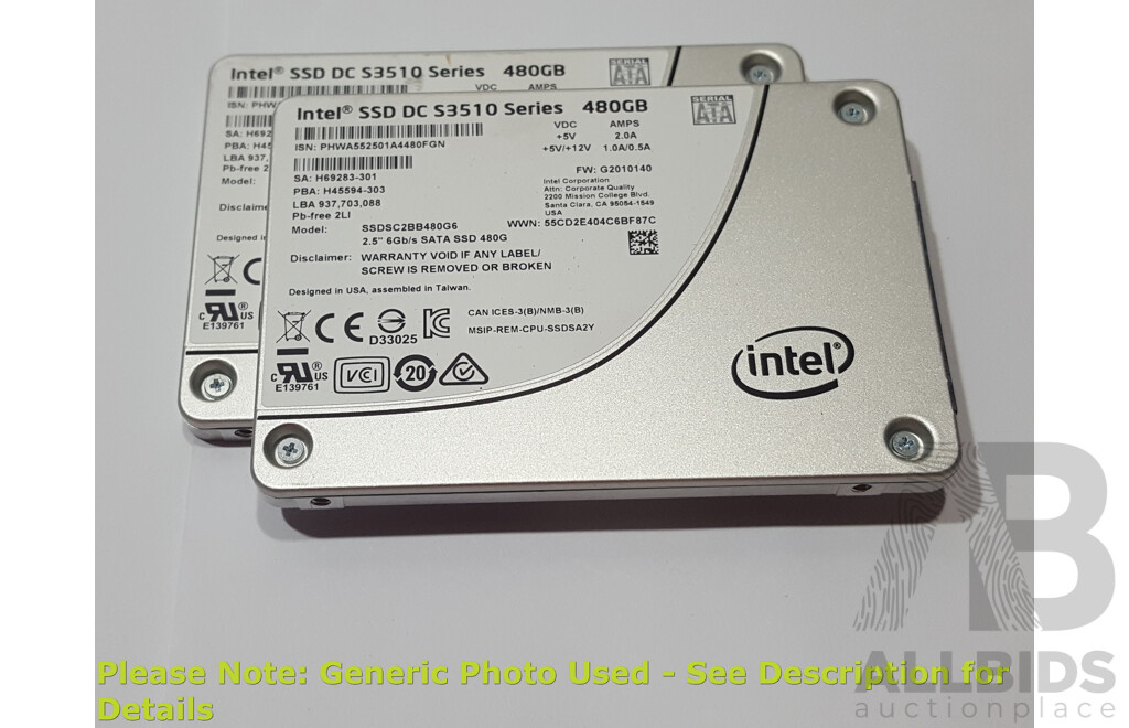 Intel (SSDSC2BB480G6) SSD DC S3510 Series 480GB SATA 6Gbps 2.5-Inch Solid State Drive - Lot of Two