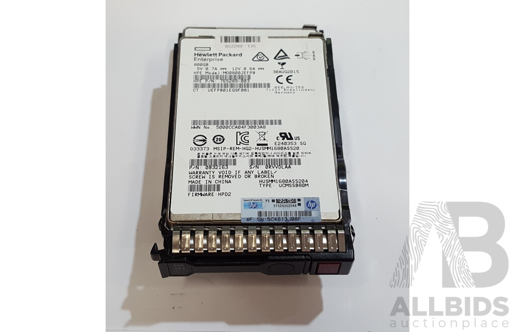 HP Enterprise (MO0800JEFPB) 800GB SAS 2.5-Inch Solid State Drive - Lot of Two