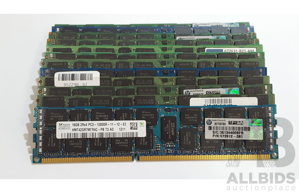 Assorted 16GB ECC DDR3 12800R RDIMM RAM - Lot of 12