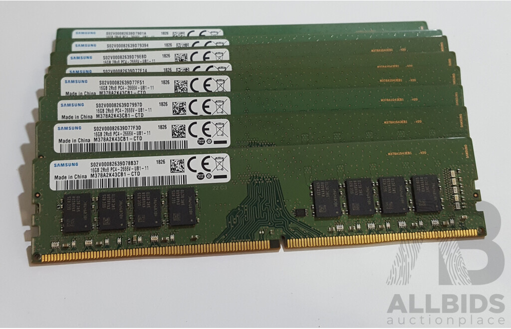 Samsung 16GB DDR4 2666V UDIMM RAM - Lot of Eight