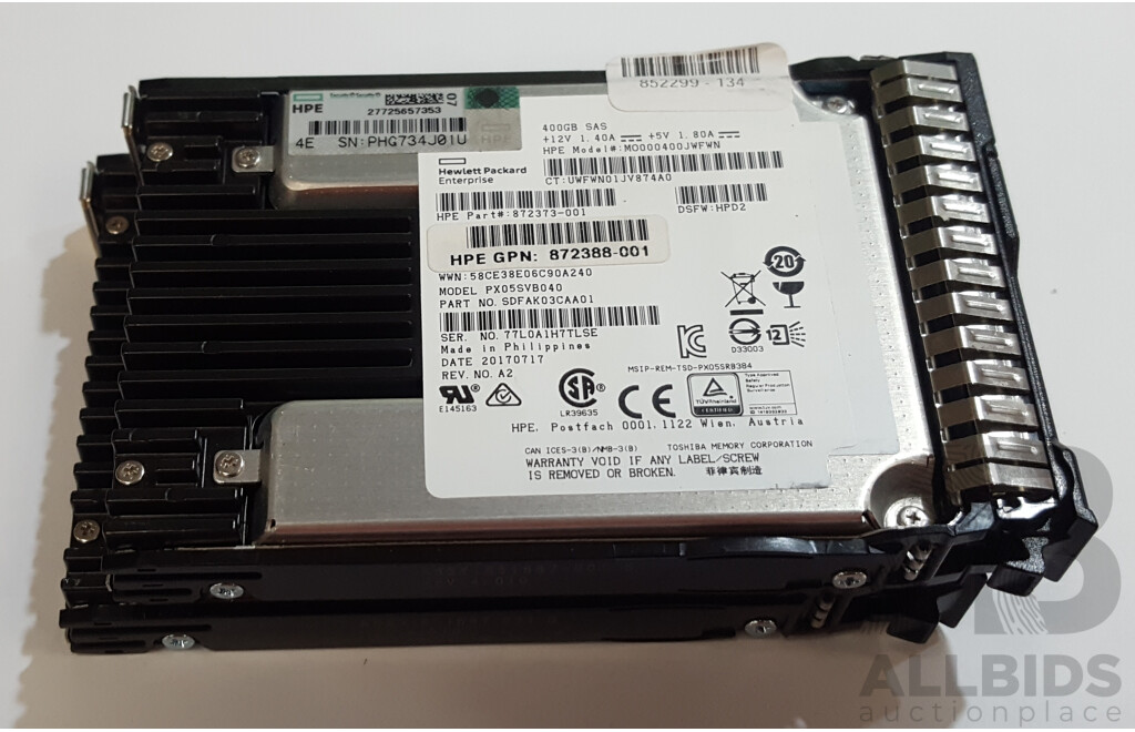 HP Enterprise (MO000400JWFWN) 400GB SAS DS 12Gbps 2.5-Inch Solid State Drive - Lot of Two