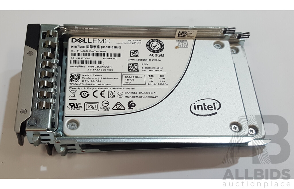 Dell EMC (SSDSC2KG480G8R) D3-S4610 Series 480GB SATA 6Gbps 2.5-Inch Solid State Drive - Lot of Two