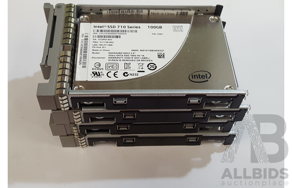 Intel (SSDSA2BZ100G3) SSD 710 Series 100GB SATA 3Gbps 2.5-Inch Solid State Drive - Lot of Four
