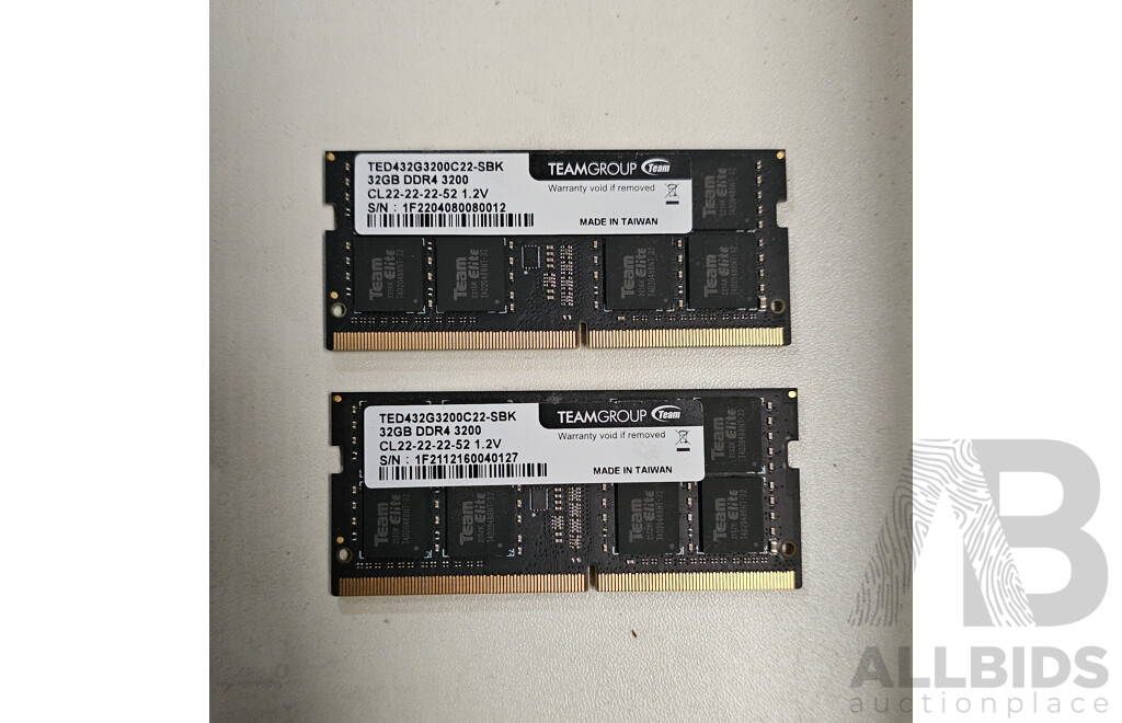 Teamgroup 32GB DDR4 2666V SODIMM RAM - Lot of Two