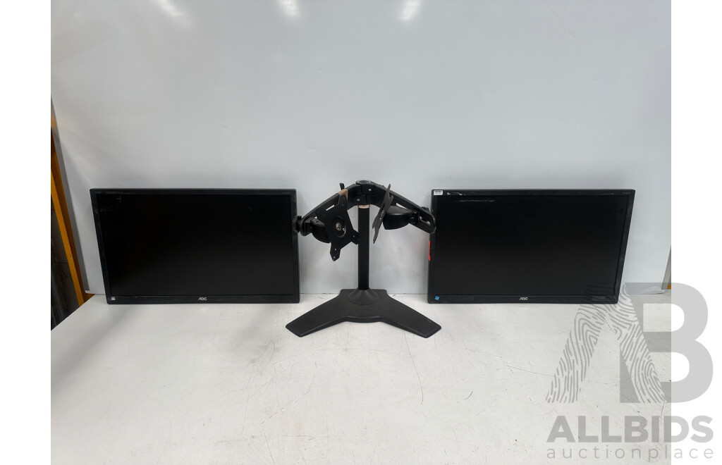 2x AOC 24 Inch E2460SD LCD Monitor + Sonder Dual Arm Monitor Stand