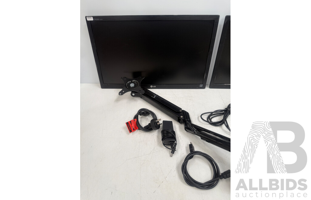 2x LG 24MK430H LED 24Inch Monitors + Dual Monitor Desk Mount with USB Plugs