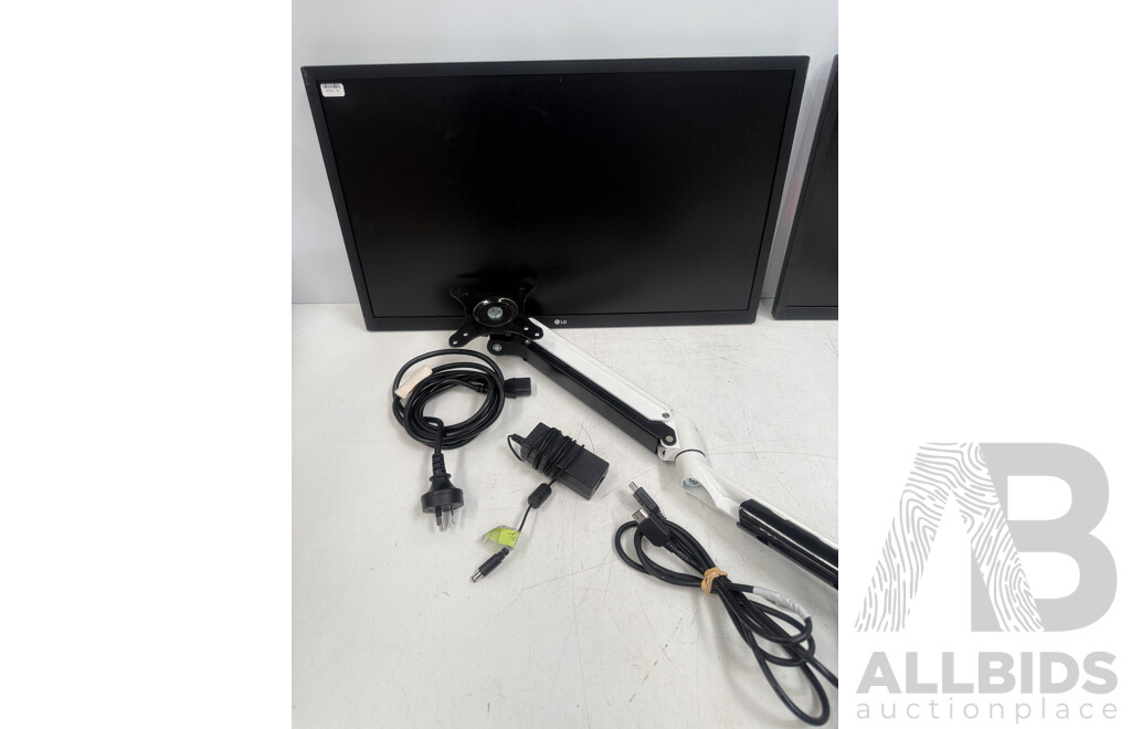 2x LG 24MK430H LED 24Inch Monitors + Dual Monitor Desk Mount with USB Plugs