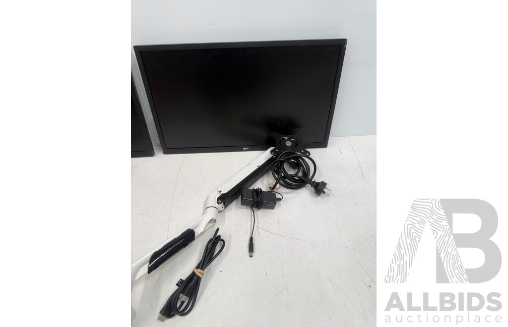 2x LG 24MK430H LED 24Inch Monitors + Dual Monitor Desk Mount with USB Plugs