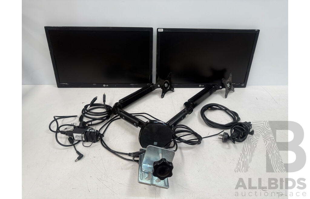 2x LG Flatron E2351VR LED 23Inch Monitors + Dual Monitor Desk Mount with USB Plugs