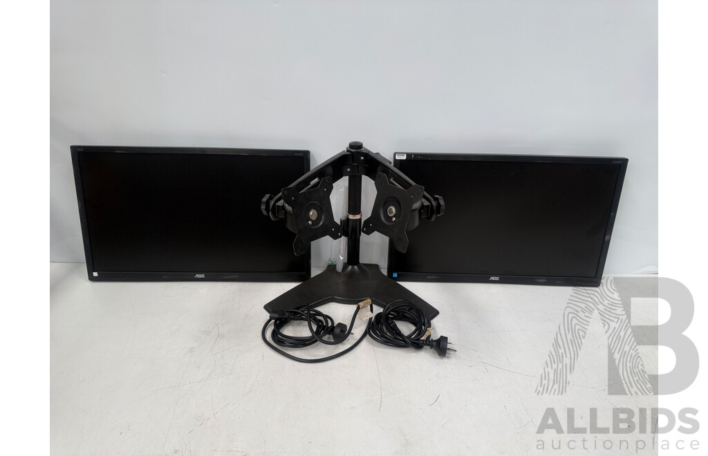 2x AOC 24 Inch E2460SD LCD Monitor + Sonder Dual Arm Monitor Stand