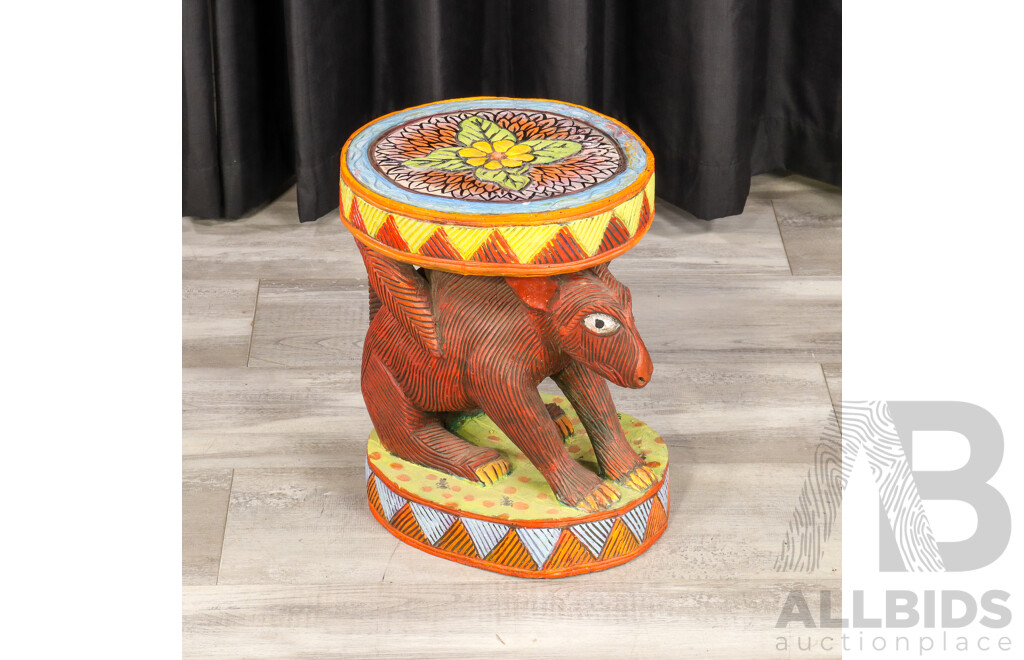 Hand Painted Carved Tribal Stool
