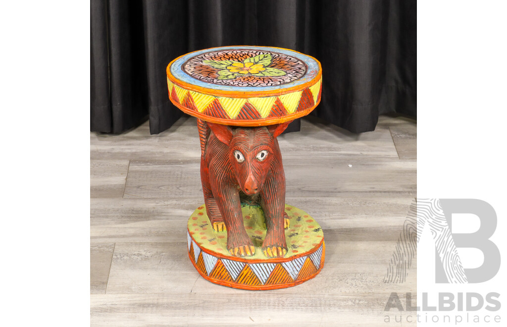 Hand Painted Carved Tribal Stool