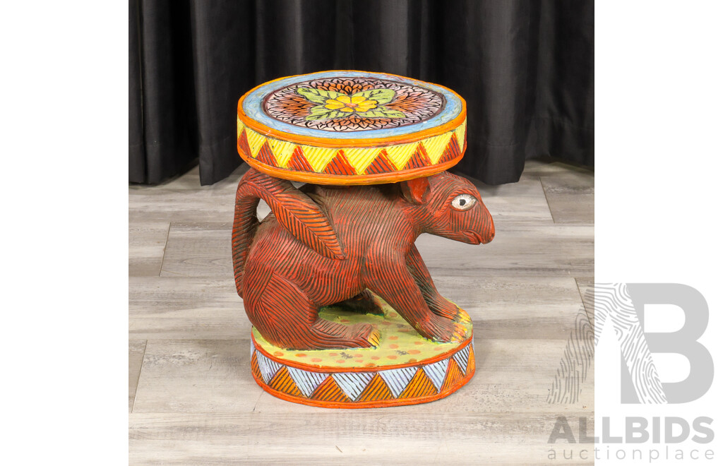 Hand Painted Carved Tribal Stool
