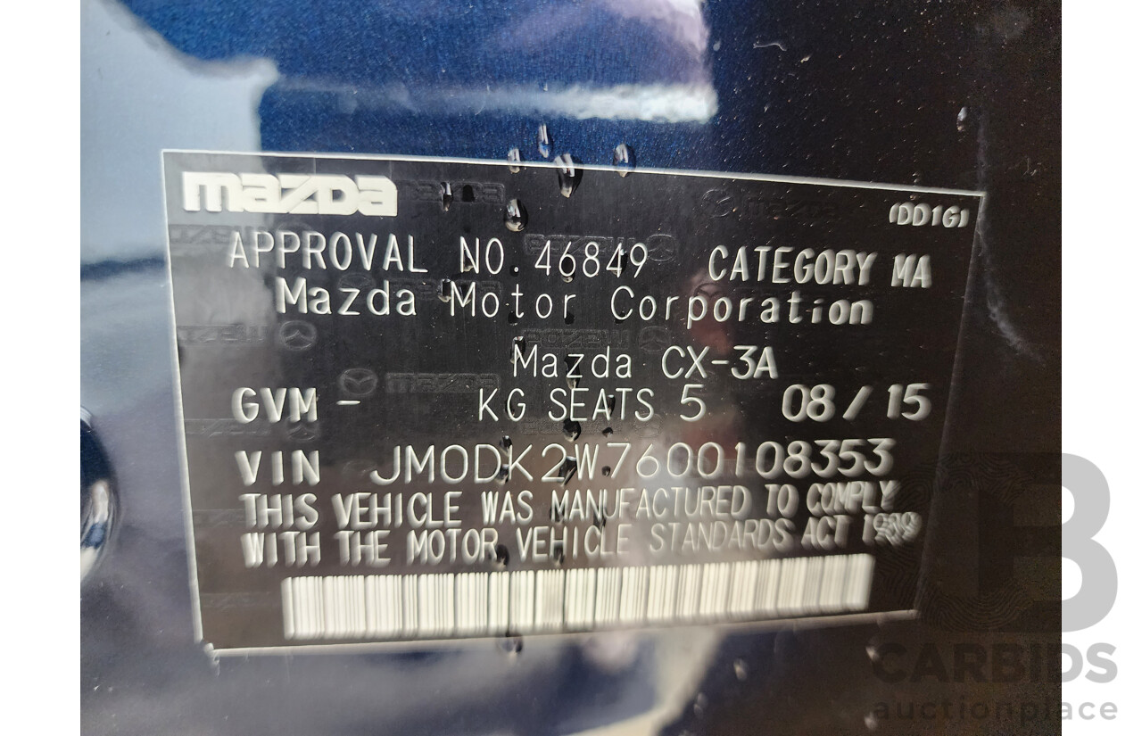 8/2015 Mazda CX-3 S-Touring DK Safety Pack 4d Wagon Deep Crystal Blue 2.0L
