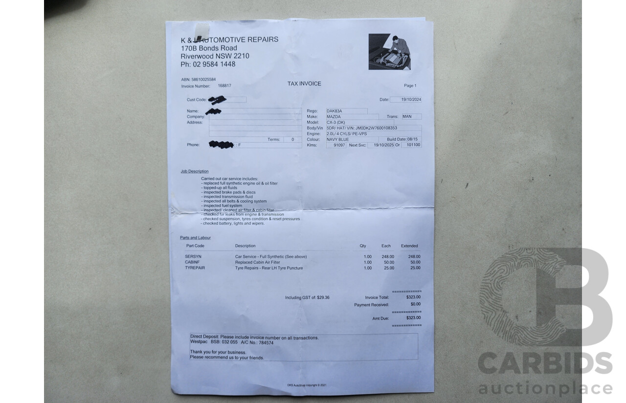 8/2015 Mazda CX-3 S-Touring DK Safety Pack 4d Wagon Deep Crystal Blue 2.0L