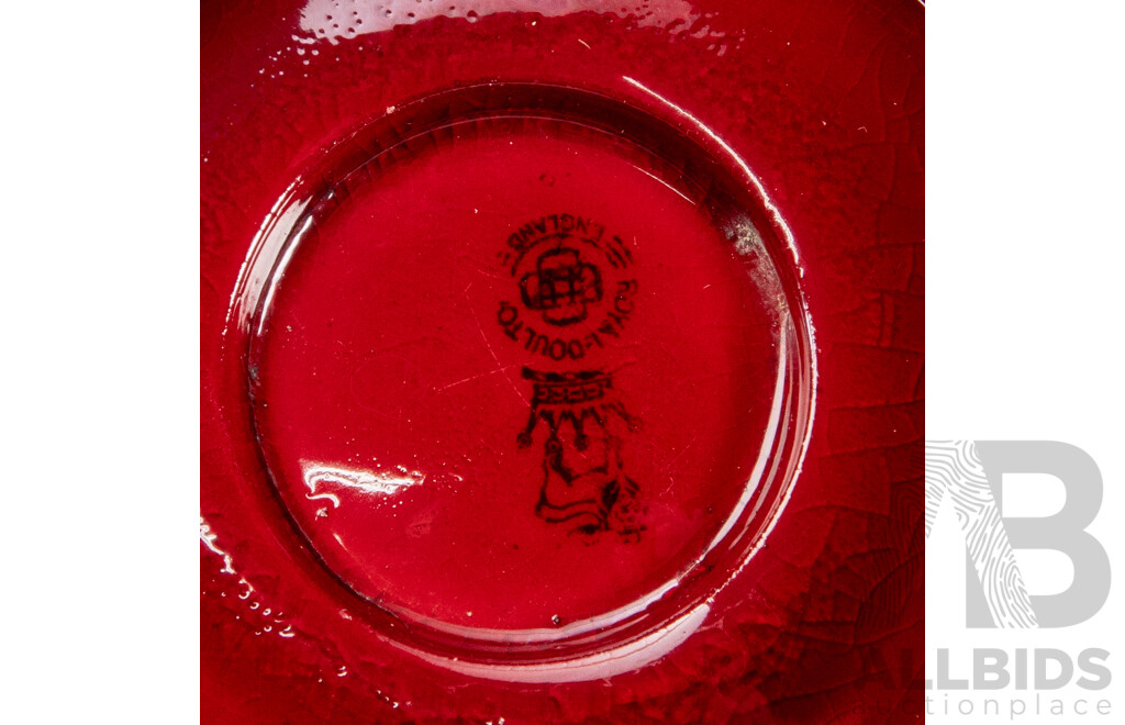 Large Royal Doulton Flambe Bowl with Twin Handles and Landscape Motif