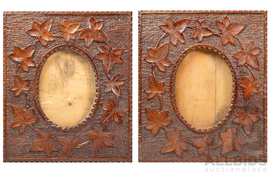 Pair of Vintage Carved Folk Art Photo Frames