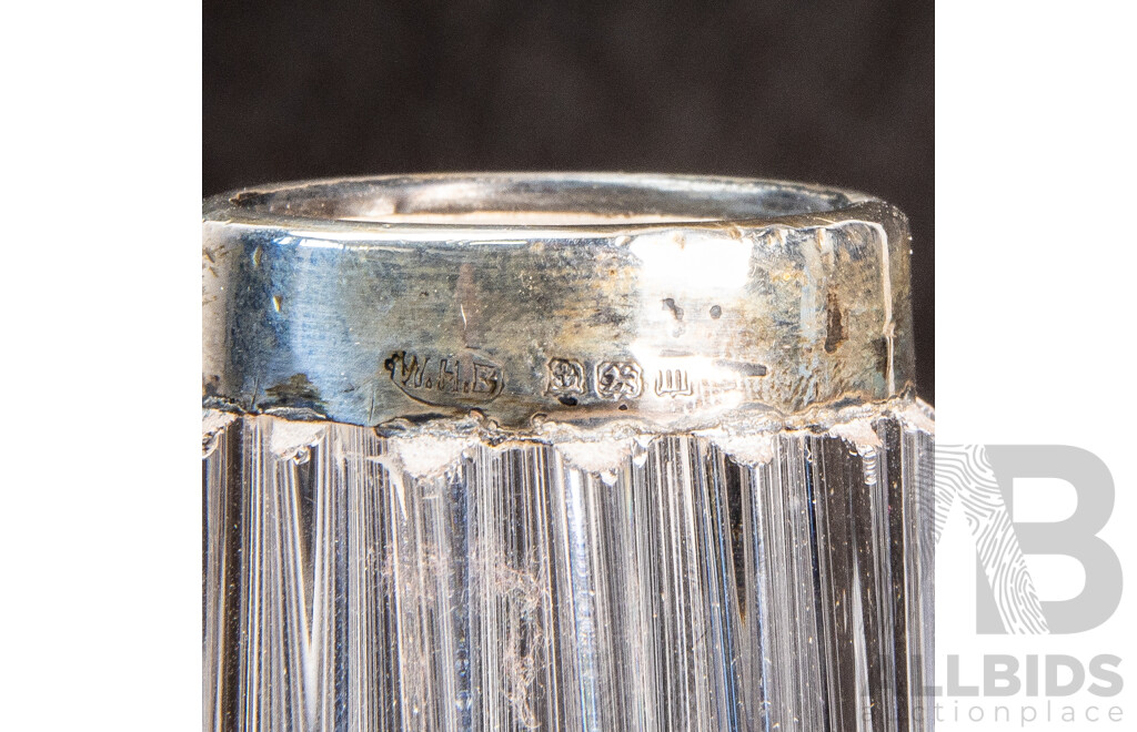 Vintage Green and Clear Glass Vase with Stamped Silver Collar