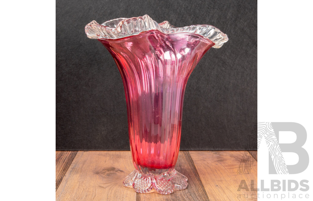Vintage Cranberry Glass Ruffle Vase