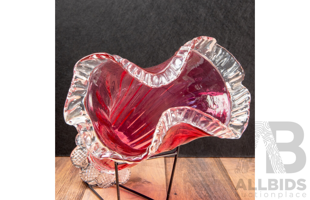 Vintage Cranberry Glass Ruffle Vase