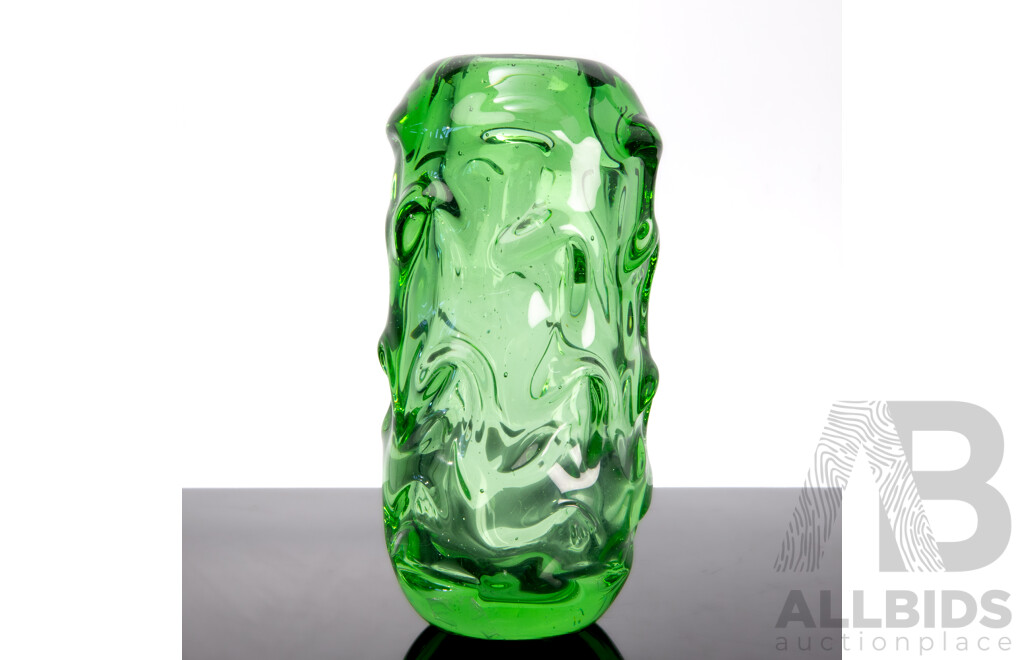 Rippled Green Art Glass Vase Attributed to Börne Augustsson for Aseda Glasbruk