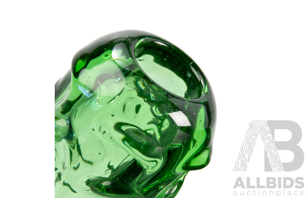 Rippled Green Art Glass Vase Attributed to Börne Augustsson for Aseda Glasbruk