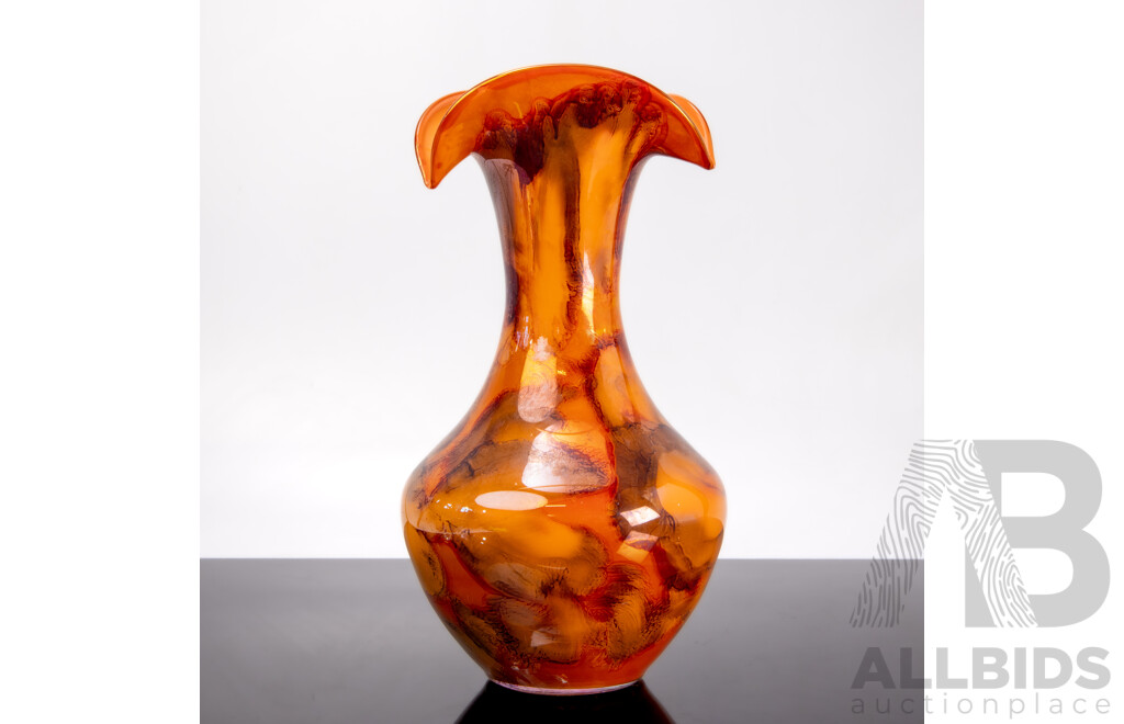 Marbled Orange Opaline Art Glass Vase