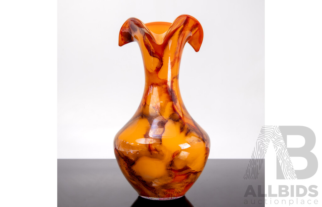 Marbled Orange Opaline Art Glass Vase