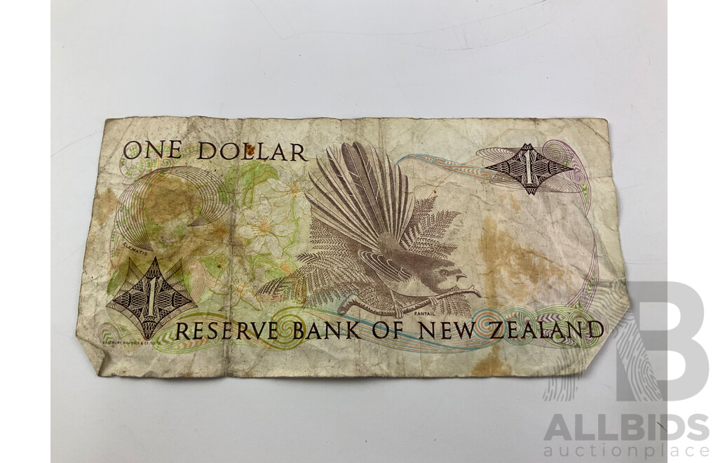 New Zealand Fifty, Ten and One Dollar Notes, England Twenty and Five Pound Notes