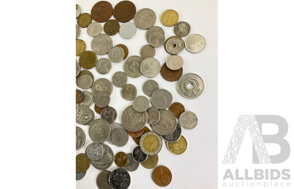 Collection of International Coins Including Kiribati 2013 Silver Ten Dollar, UK 1933 Silver Sixpence, New Zealand, Thailand, PNG, Euro, Malaysia, Indonesia, Vanuatu