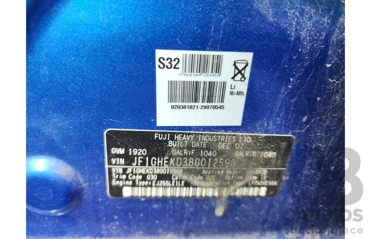 2/2008 Subaru Impreza WRX (awd) MY08 5d Hatchback Blue 2.5L