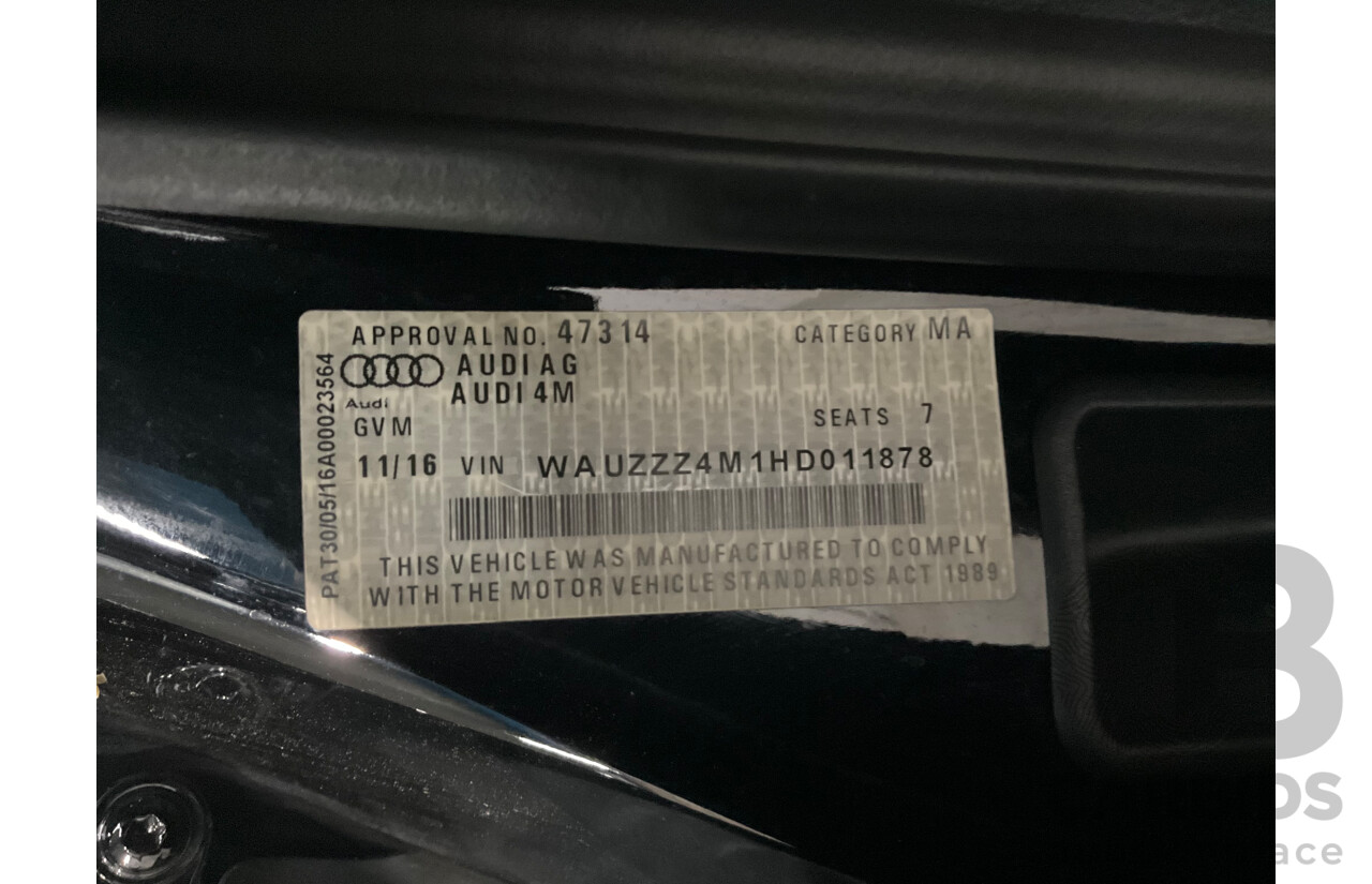 11/2016 Audi Q7 3.0 TDI Quattro (200kW AWD) 4M MY17 4d Wagon Night Black Turbo Diesel 3.0L