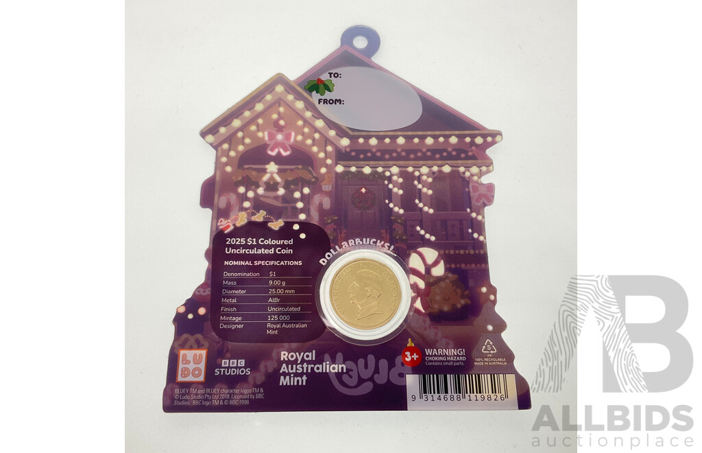 Australian RAM 2025 UNC Commemorative One Dollar Coin, Christmas Bluey Buck