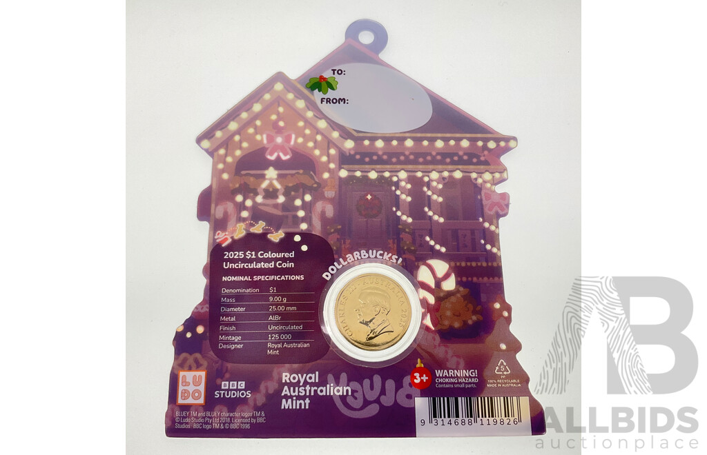 Australian RAM 2025 UNC Commemorative One Dollar Coin, Christmas Bluey Buck