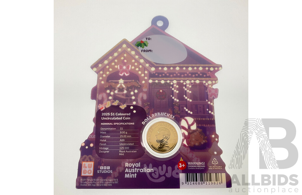 Australian RAM 2025 UNC Commemorative One Dollar Coin, Christmas Bluey Buck