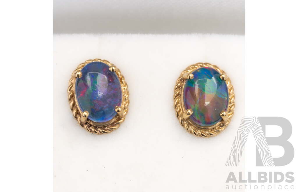 9ct Opal Triplet Stud Earrings, 10mm, 1.71 Grams