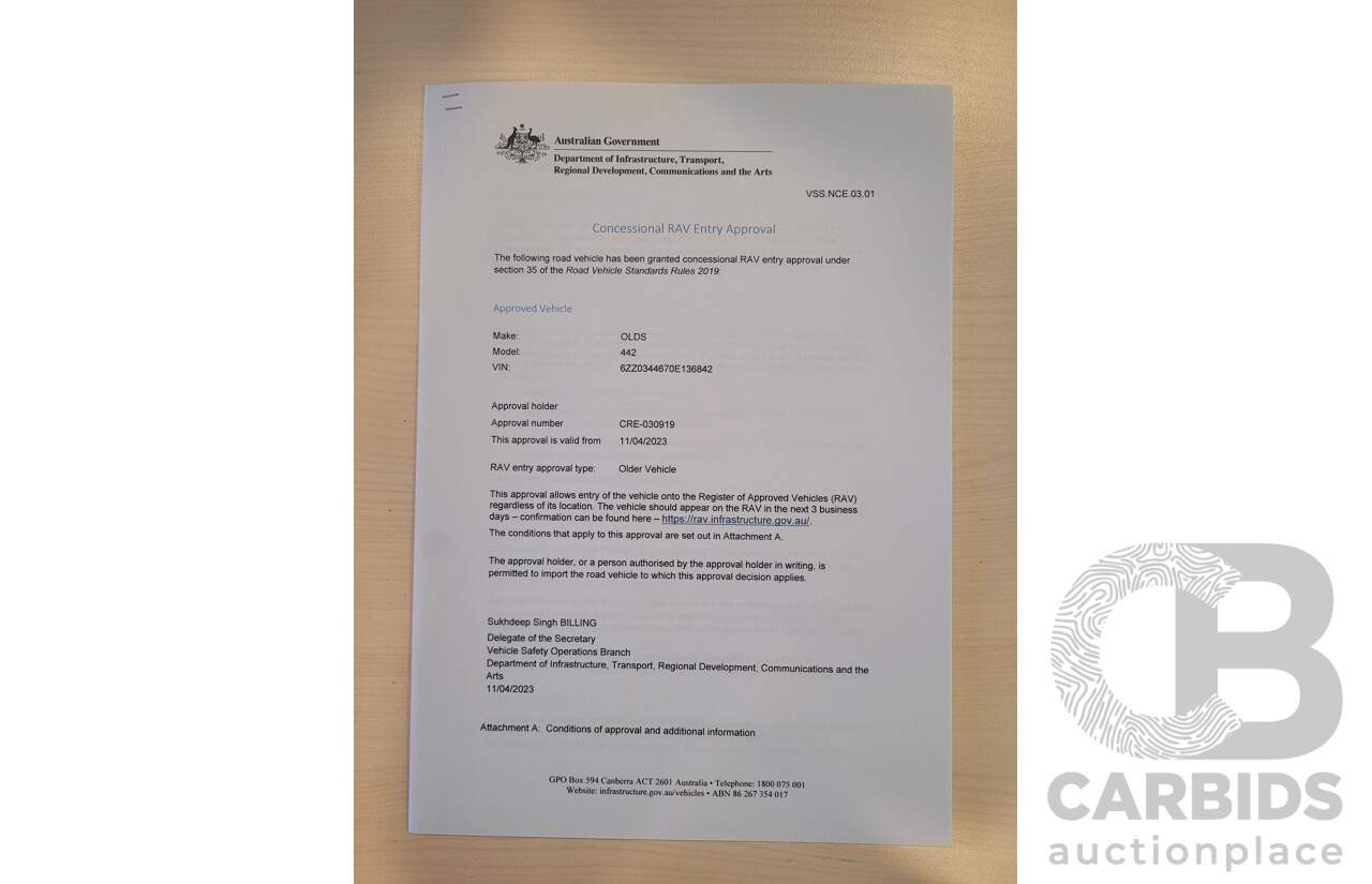 01/1970 Oldsmobile 442 (Cutlass) 2d Convertible Matador Red / White Roof 455ci Rocket V8 7.3L