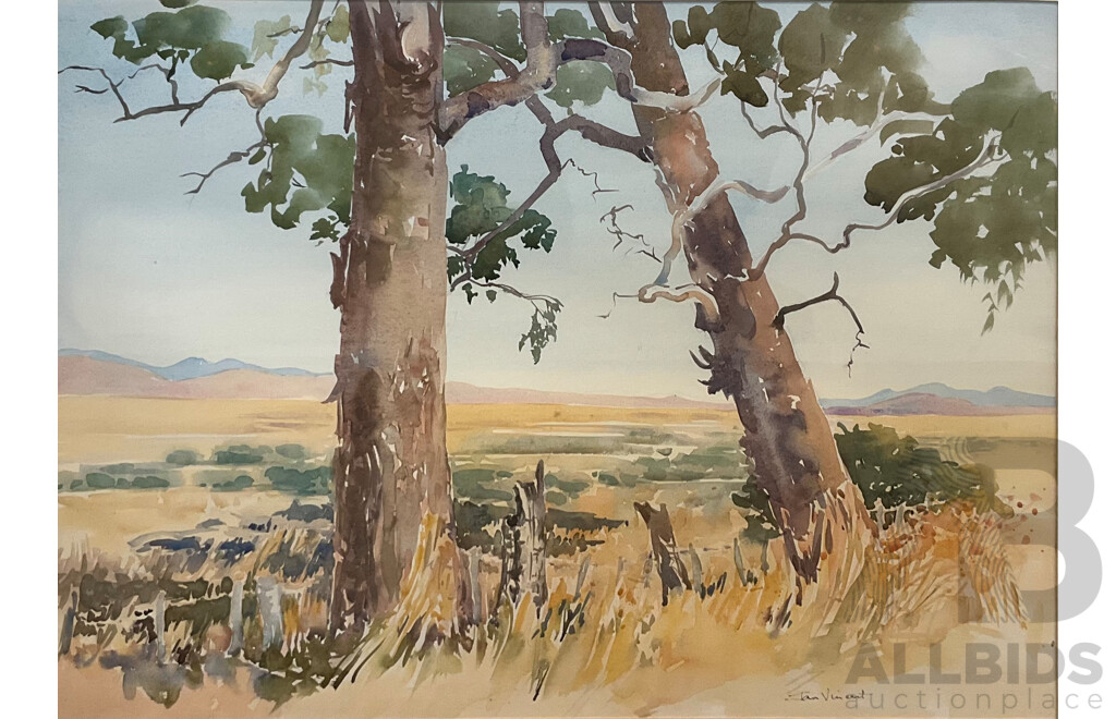 Framed Jan Vincent, Through the Trees, Lake George , Watercolour