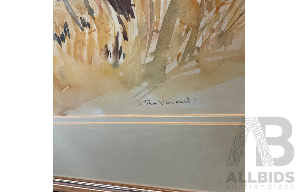 Framed Jan Vincent, Through the Trees, Lake George , Watercolour