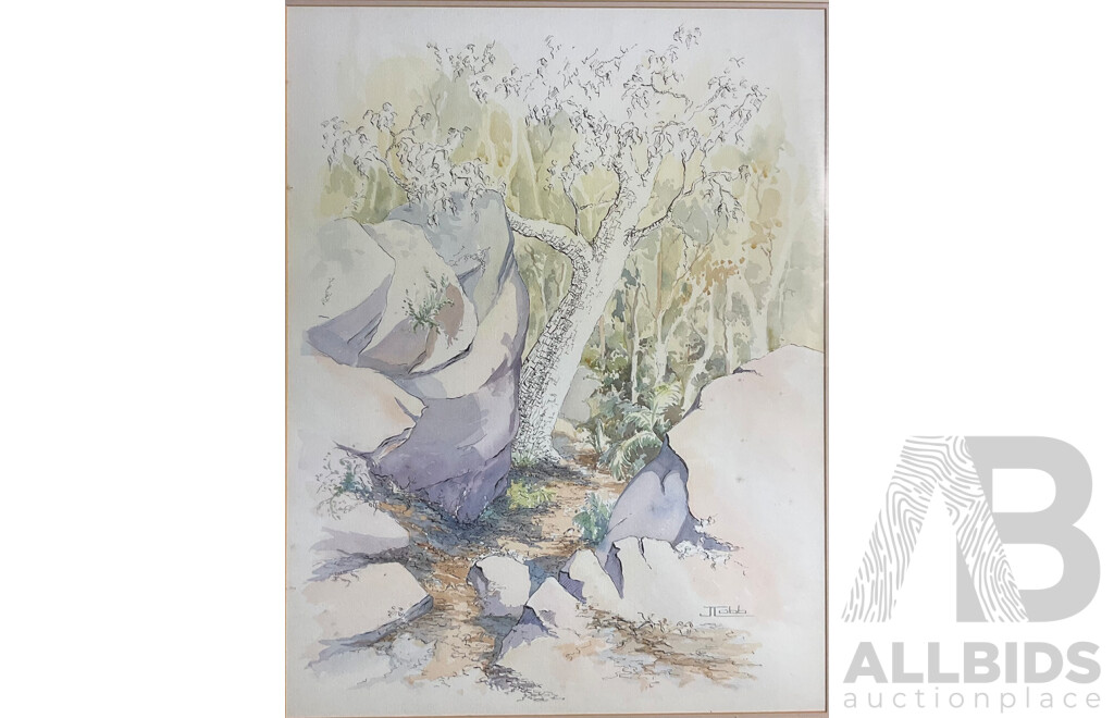 Janet Hoyer-Cobb Framed Landscape, Watercolor on Paper